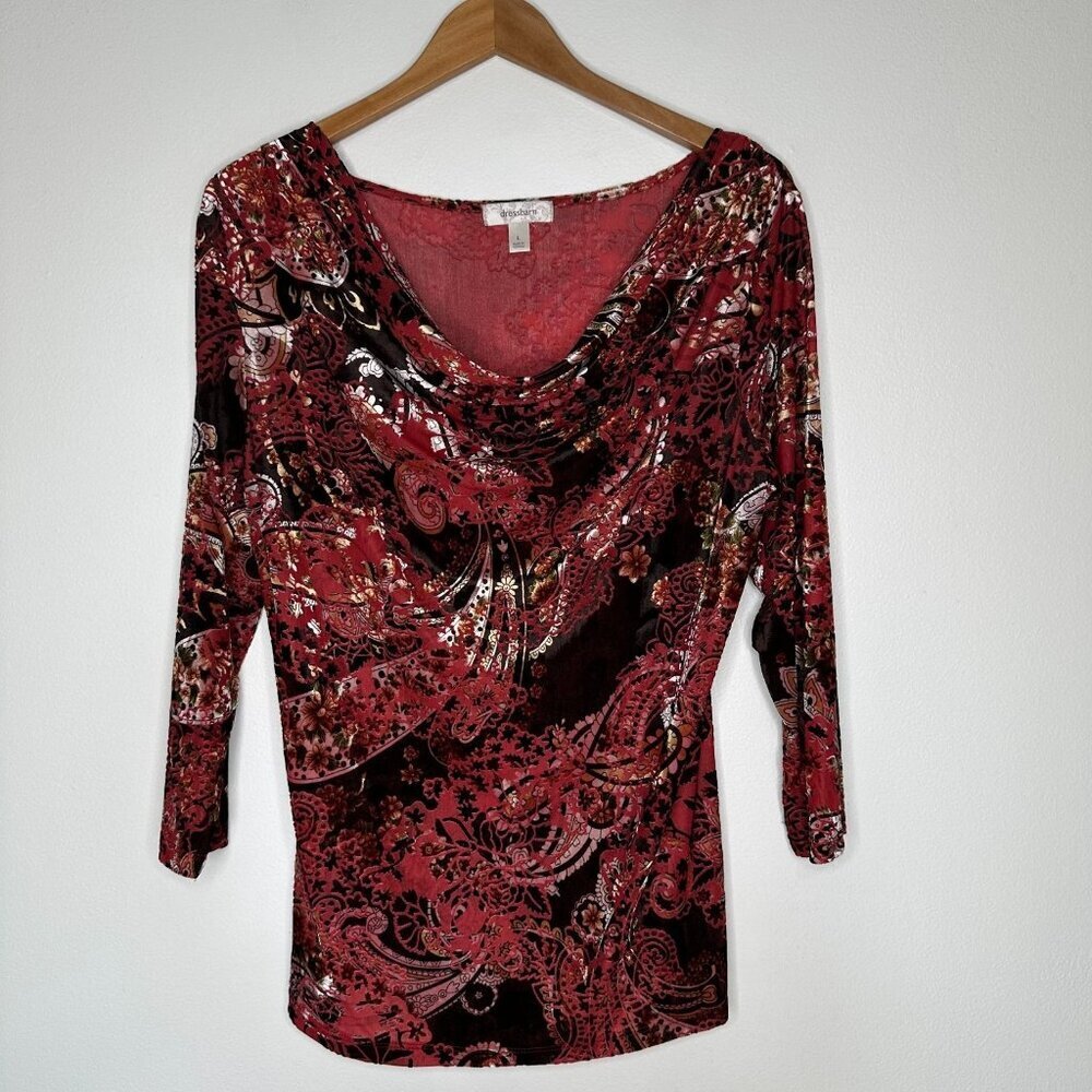 Cowl Neck‎ Top Size L Paisley Velvet Burnout Boho